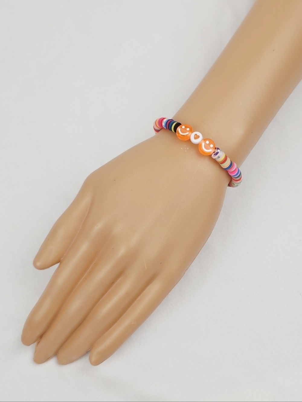 Handmade Clay Bead Multi Color Smiley Face Heart Bracelet